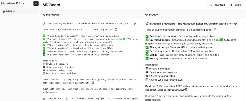 MD Board - Real-Time Markdown Editor with Sharing Features Arfatur Rahman